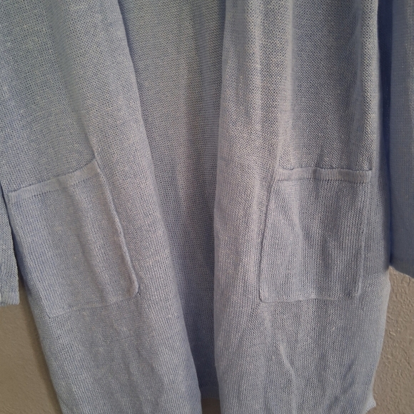 J. Jill L Blue Linen blend Long Line Cardigan With Pockets Classic M - Picture 3 of 7
